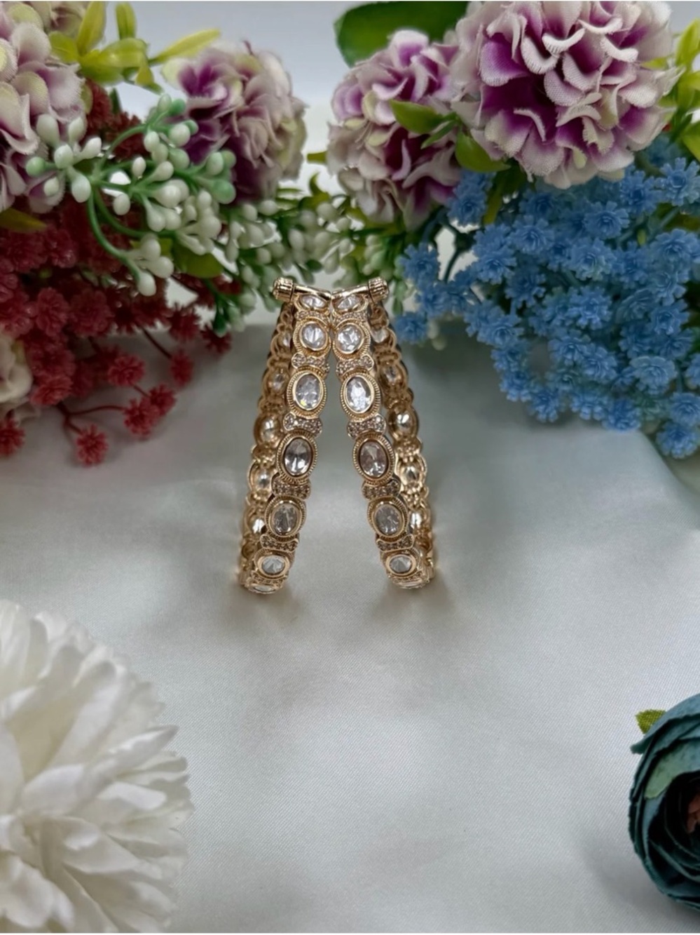 Elegant Gold-Tone Crystal Hoop bangles (openable) - Women Jewelry (pair)